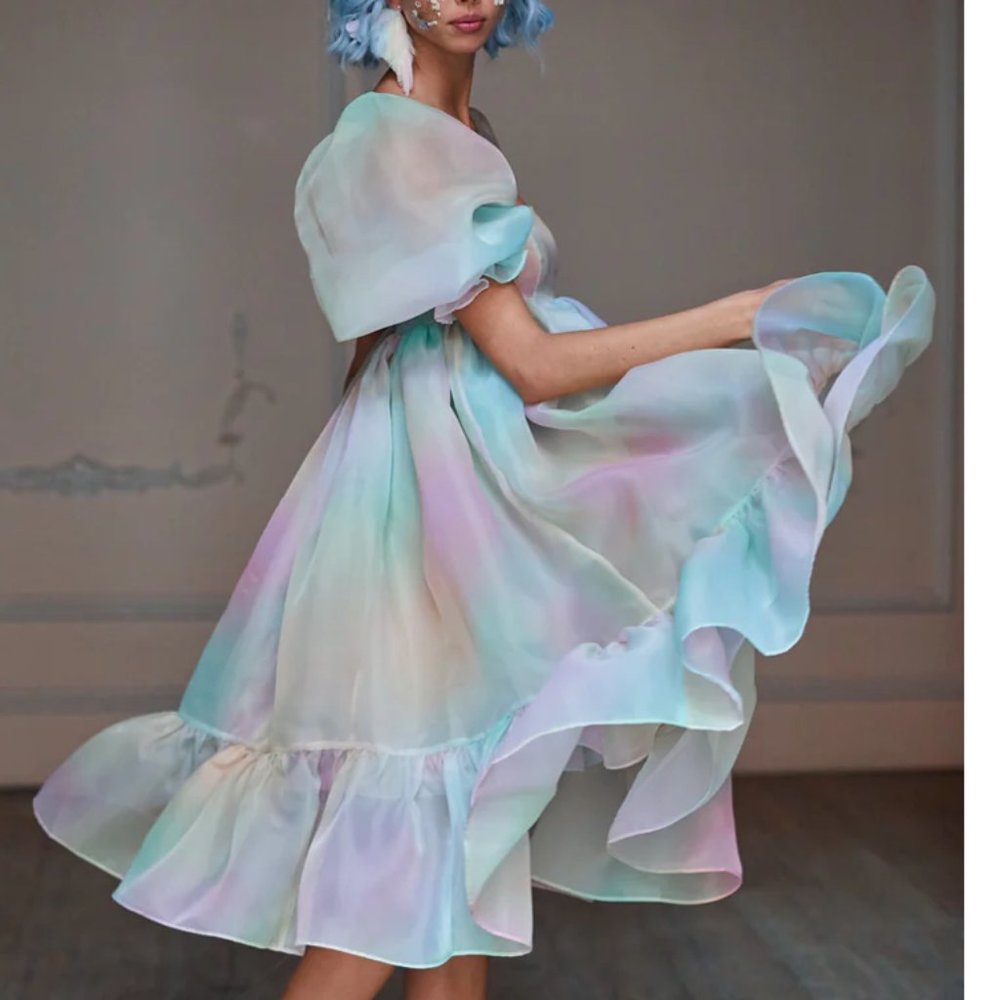 Selkie - Rainbow French Puff Midi Dress